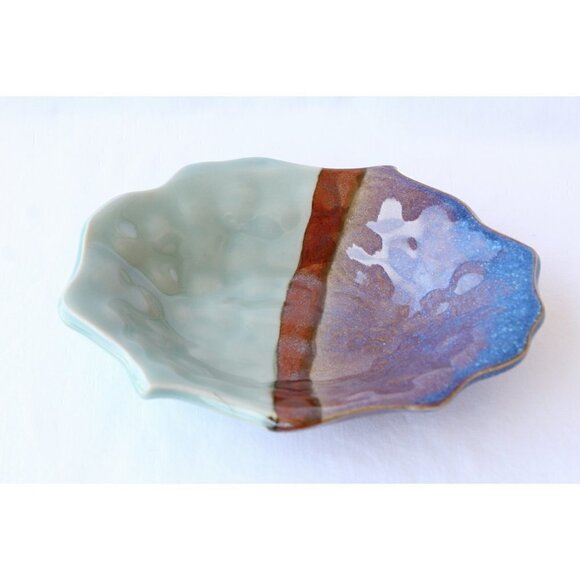 Handmade Ceramic Celadon Bowl Contemporary Organic Shape Pottery Plate Purple - Picture 5 of 9